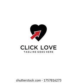 Creative Technology heart with click arrow sign vector logo.