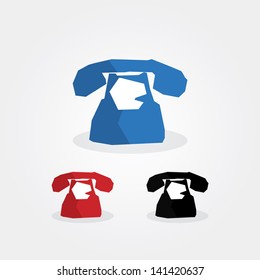 Creative technology icons. Fresh technology icons. Three corporate colors. Symbol with sharp edges. Old style phone.