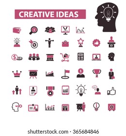 creative technology, ideas, creativity, positive thinking, interactive marketing, discovery, technology, information icons, signs vector concept set for infographics, mobile, website, application 