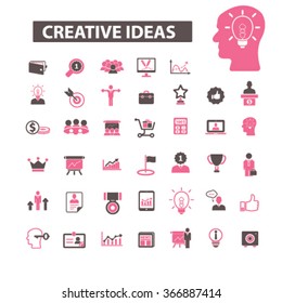 creative technology, ideas, creativity, positive thinking, interactive marketing, discovery, technology, information startup icons, signs vector concept set for mobile, website, application 
