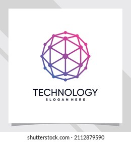 Diseño de logotipo de tecnología creativa con concepto hexagonal y estilo de arte de línea y punto