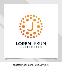 Creative technology logo design initial letter j with line art and dot style