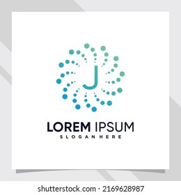 Creative technology logo design initial letter j with line art and dot style
