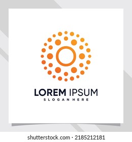 Creative technology logo design initial letter o with line art and dot style