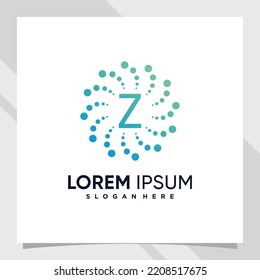 Creative technology logo design initial letter z with line art and dot style
