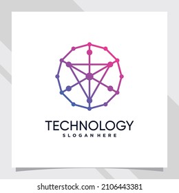 Creative technology logo design with triangle concept and line art style and dot