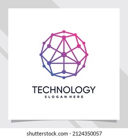 Creative technology logo design with triangle concept and line art style and dot