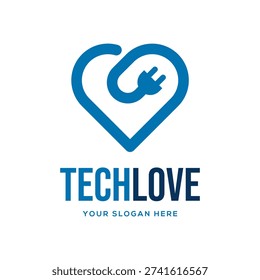 Creative technology logo merging a heart shape with an electrical plug, symbolizing passion for electronics and digital connection.