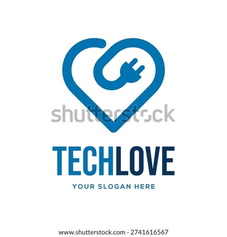 Creative technology logo merging a heart shape with an electrical plug, symbolizing passion for electronics and digital connection.