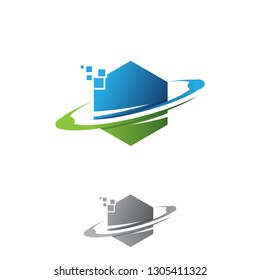 Creative technology orbit web rings logo shape hexagon design. Colorful technology orbit concept design. Vector illustration EPS.8 EPS.10