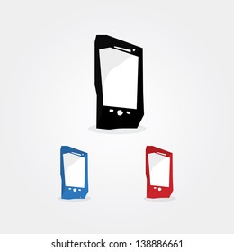 Creative technology pictogram. Fresh technology icons. Three corporate colors. Symbol with sharp edges. Smart phone. Find more icons in my portfolio.