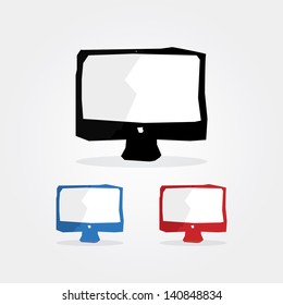 Creative technology pictograms. Fresh technology icons. Three corporate colors. Symbol with sharp edges. All in one computer.