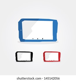 Creative technology pictograms. Fresh technology icons. Three corporate colors. Symbol with sharp edges. Tablet.