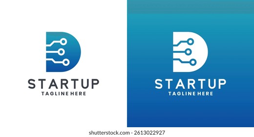 Creative technology startup logo with letter D design