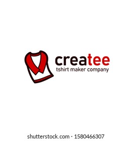 Creative tee tshirt maker printing logo business industry vector with simple long sleeve icon symbol