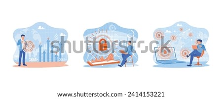 Creative telecommunication concept. Digital marketing media on virtual screen. Cyber ​​security and data protection. Businessman is accessing business data security. 