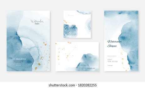 Creative Template Background Set With Blue And Splash Gold Watercolor