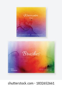Creative template background set with bright rainbow watercolor stains