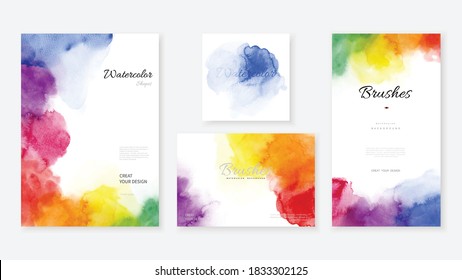 Creative template background set with bright rainbow watercolor stains