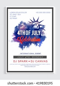 Creative Template, Banner or Flyer design with Statue of Liberty for 4th of July, American Independence Day celebration.