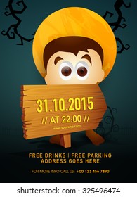 Creative template, banner, flyer or invitation with scary boy for 31 October, Happy Halloween Party celebration.