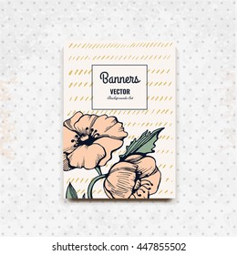 Creative template card. Hand drawn vintage element. Vector banner for card, poster, invitation, flyer, party, wedding, brochure. Flower design collection