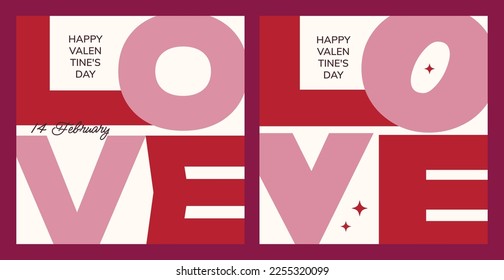 Creative template concept for banners, postcards and square covers. Valentine's Day. Large LOVE typography in a modern style