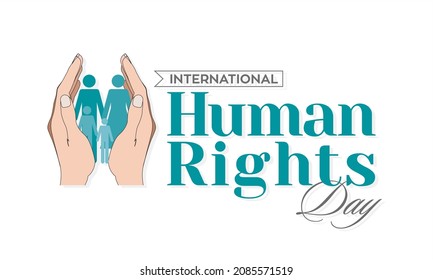 Creative Template Design for International Human Rights Day. Hands Protecting Human Rights. Editable Illustration.