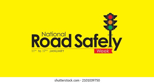 Creative Template Design for National Road Safety Week, 11 to 17 January Every Year. Editable Illustration of Traffic Light Pole.