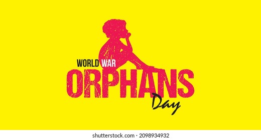 Creative Template Design For World War Orphans Day. Welfare Campaign For World War Orphans Day. Editable Illustration Of A Sitting Orphan Kid.