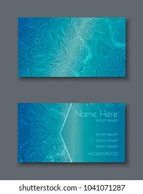 Creative template for designer, photographer or studio. For psychologist, coach, ezoteric. Vector editable pattern with front and back side visit cards. Busines card vith mandala arabesque design