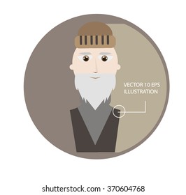 Creative template flat icon with old bearded man. Vector illustration