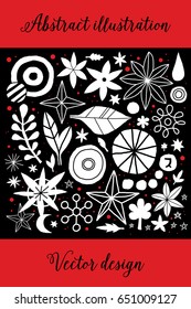 Creative template with flowers and abstract hand drawn elements. Useful for advertising, graphic design, invitations, cards and posters.