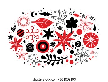 Creative template with flowers and abstract hand drawn elements. Useful for advertising, graphic design, invitations, cards and posters.