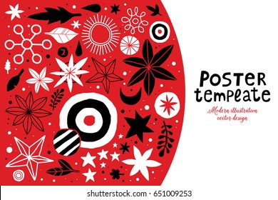 Creative template with flowers and abstract hand drawn elements. Useful for advertising, graphic design, invitations, cards and posters.