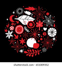 Creative template with flowers and abstract hand drawn elements. Useful for advertising, graphic design, invitations, cards and posters.