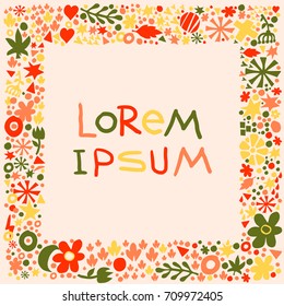 Creative template with flowers and abstract hand drawn elements. Useful for advertising, graphic design, invitations, cards and posters.