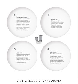 Creative template - Four choices. Fresh square template, with four slit circles. Much space for text, icons, or images.