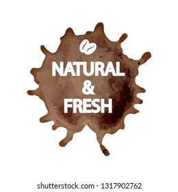 Creative template for logo, advertising flyer, promotion poster in form of coffee splash with printed lettering