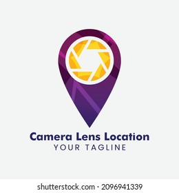 creative template logo Pin Location with Camera Lens Abstract Color