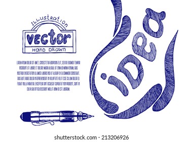 Creative template with pen and Ideas ribbon banner. Can be used for infographics and banners. Concept ingenuity,taking the initiative,standing out from the crowd in sketch style. Vector illustration