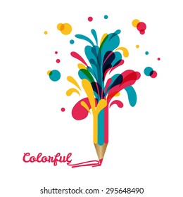 Creative template with pencil and colorful splashes around. Can be used for infographics, banners, concept vector illustration