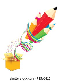 creative template with pencil and colour ribbon art concept