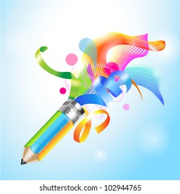 creative template with pencil and coloured ribbon art concept vector illustration
