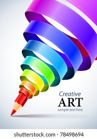 creative template with pencil and coloured spiral ribbon art concept vector illustration