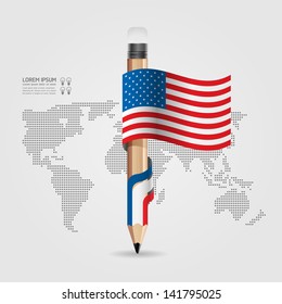 Creative Template with pencil flag banner  / can be used for infographics / banners / concept vector illustration
