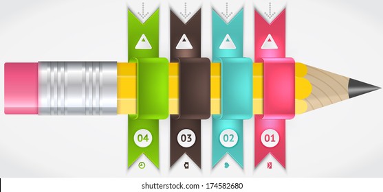 Creative Template with pencil ribbon banner. Elements of infographic. Modern vector design template. Arrows elements. Banner elements.