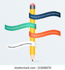 creative template with pencil ribbon banner flow chart, can be used for infographics and banners, concept vector illustration