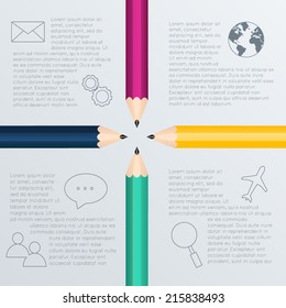 creative template with pencil ribbon banner flow chart, can be used for infographics and banners, concept vector illustration