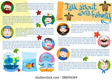 Creative template with place for text with a picture of the captain, sailors and divers.